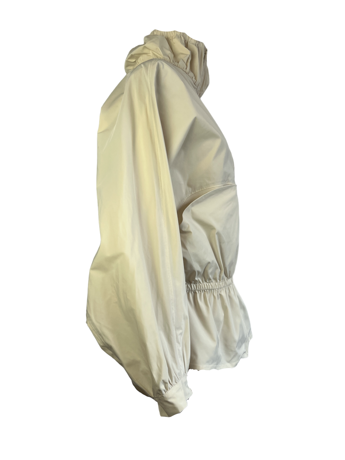 Side of rain coat with adjustable waist and neck