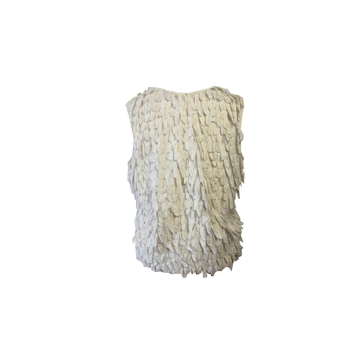 Back of white cotton top with a scalloped texture