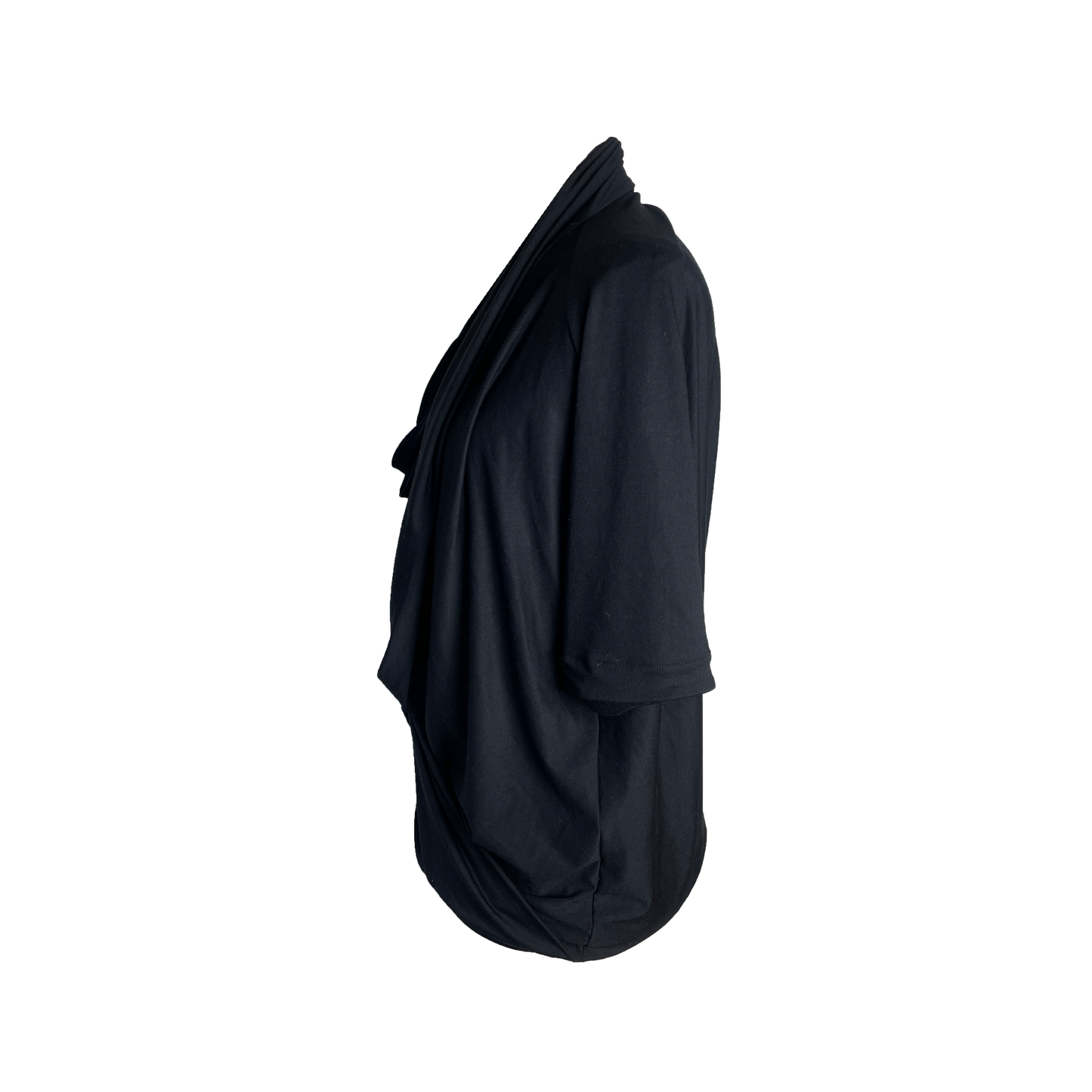 Side of front draped Tunic Top in Black
