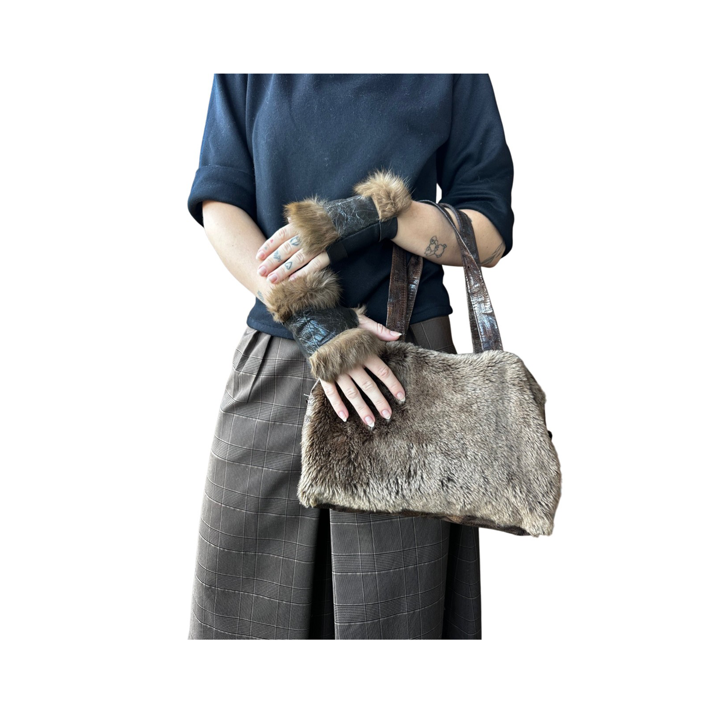 Shearling Bag & Gloves Set