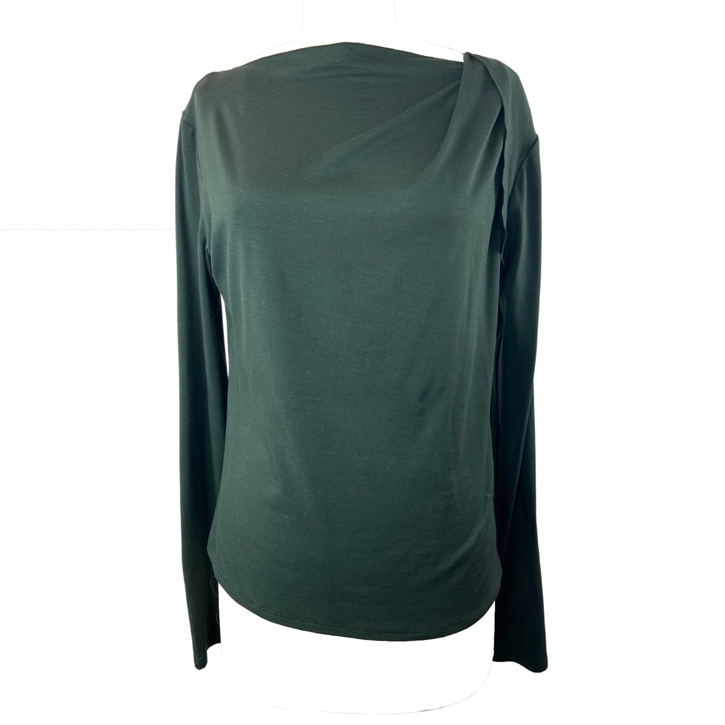 Bamboo asymmetrically draped long sleeve top in bottle green