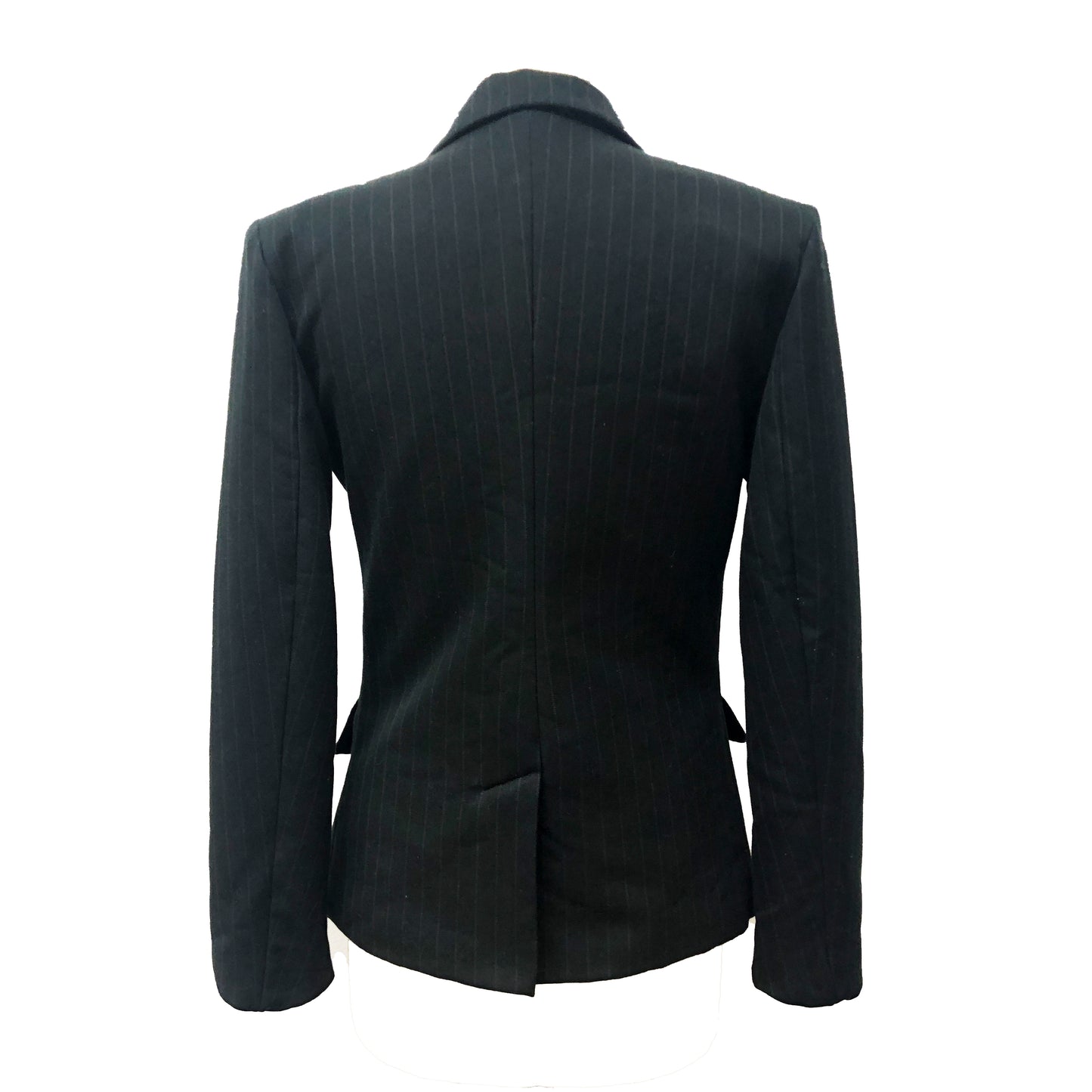 Back of Japanese windowpane tweed blazer with accented buttons.