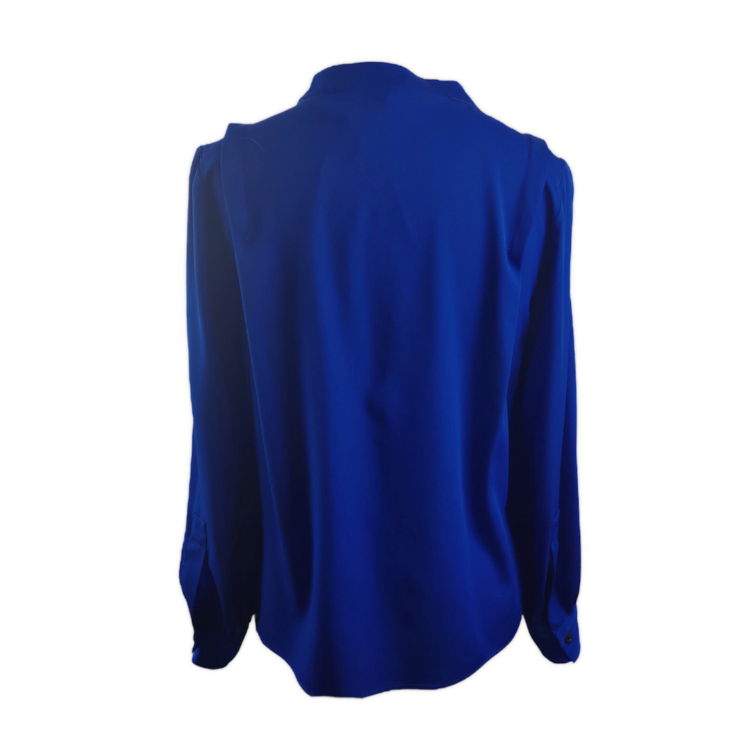 Back of navy silk blouse