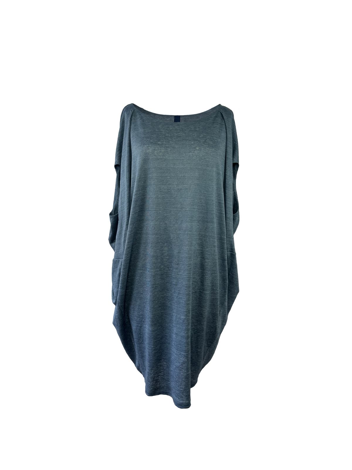 A slate blue with grey undertones, sleeveless tunic dress with a wide boat neckline - Heike-NY