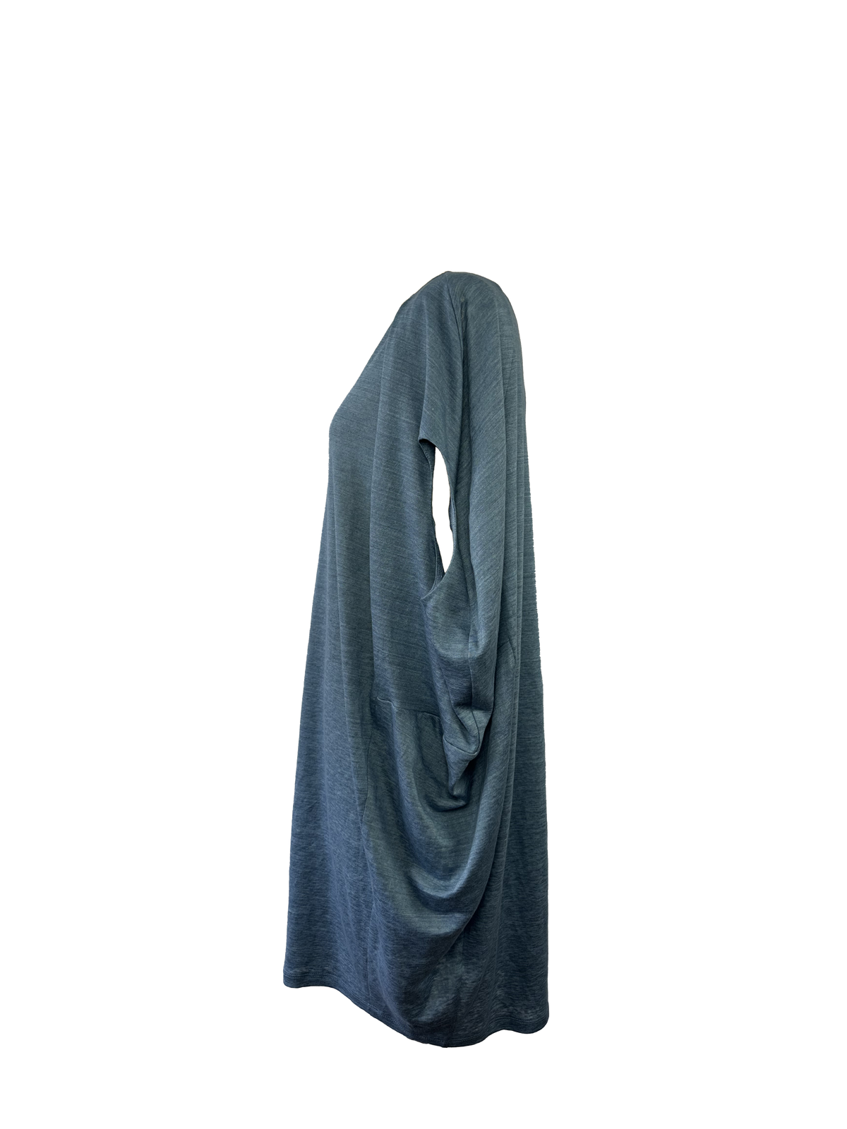A slate blue with grey undertones, sleeveless tunic dress with a wide boat neckline - Heike-NY