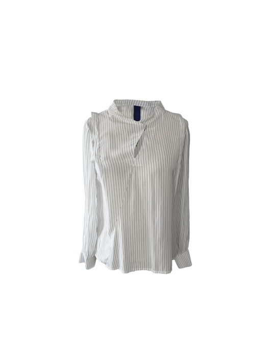 Cupro satin asymmetric Delana blouse in White with black stripes – HEIKE-NY