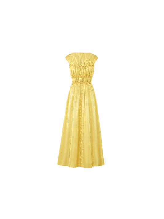 The Iridescent Smocked Silk Lila Midi Dress