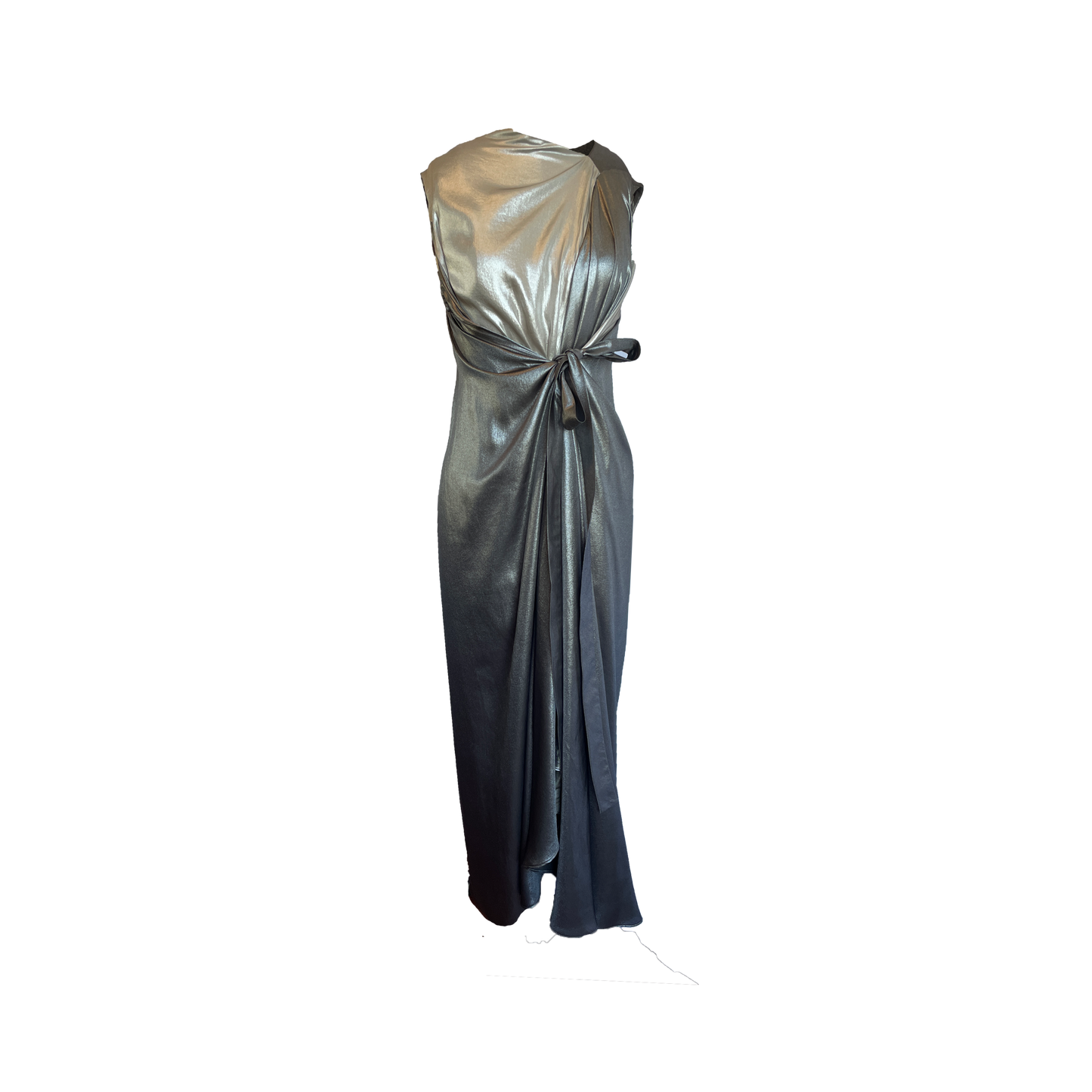 Silver metallic dress on a white background