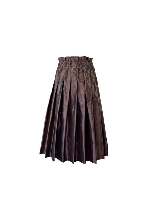 iridescent purple Brown long pleated maxi skirt