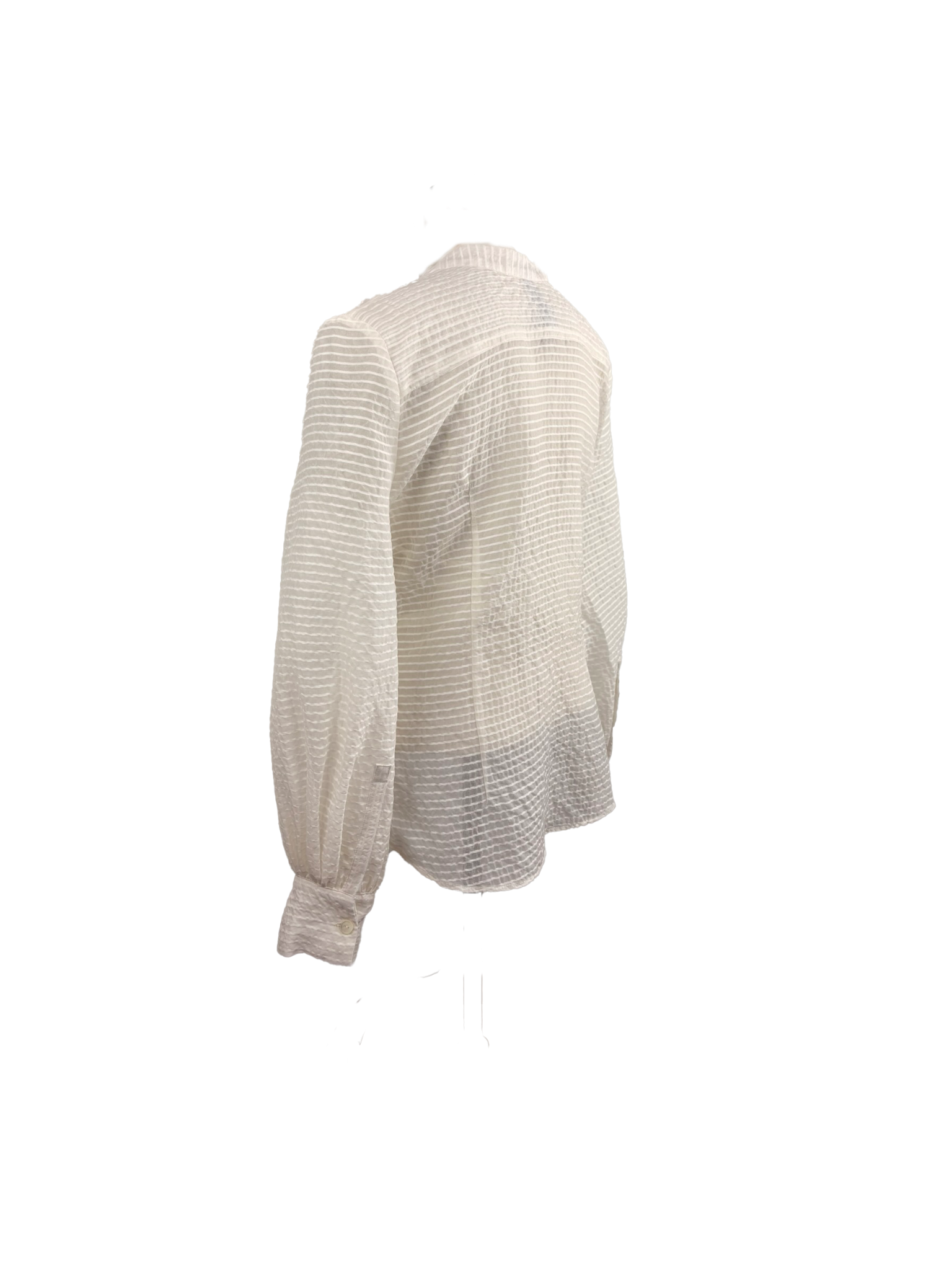 The Sheer Striped Volume-Sleeve V-Neck Blouse