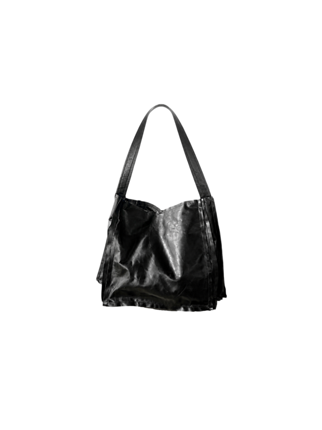 An accordion leather bag with a shoulder strap 