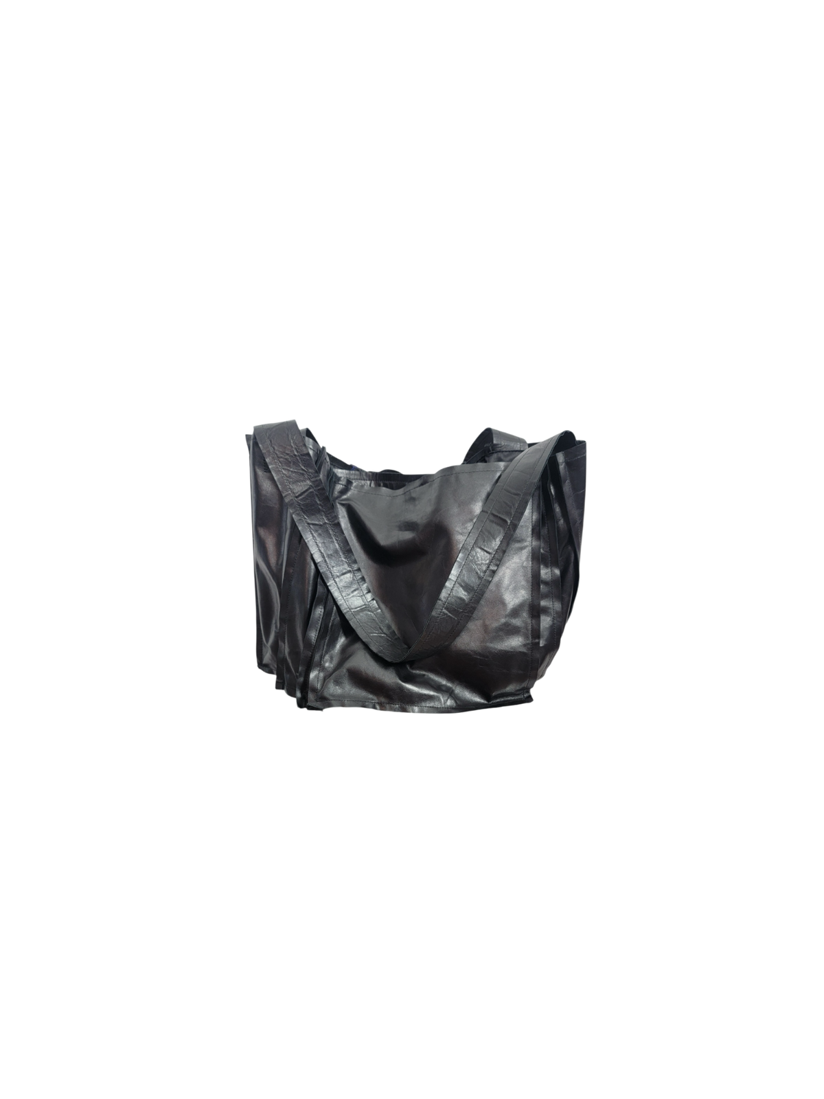 An accordion leather bag with a shoulder strap 