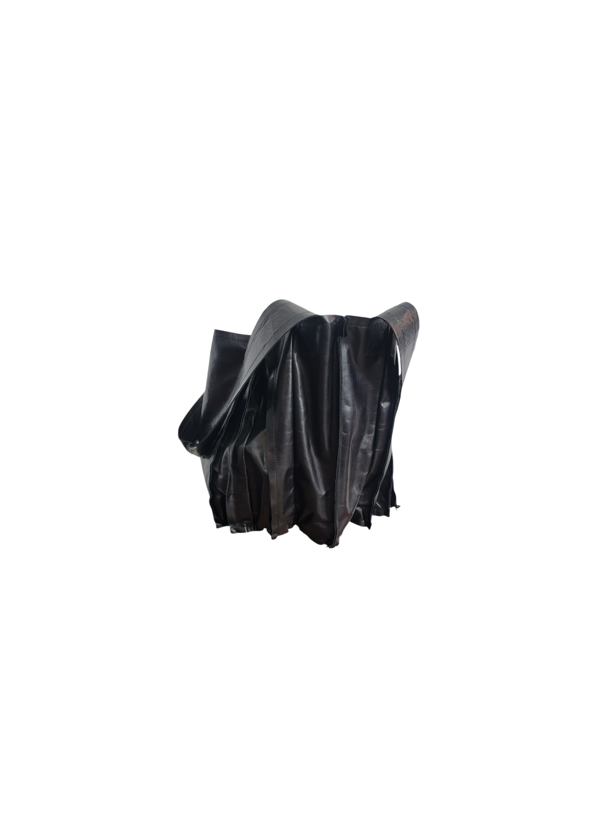 An accordion leather bag with a shoulder strap 