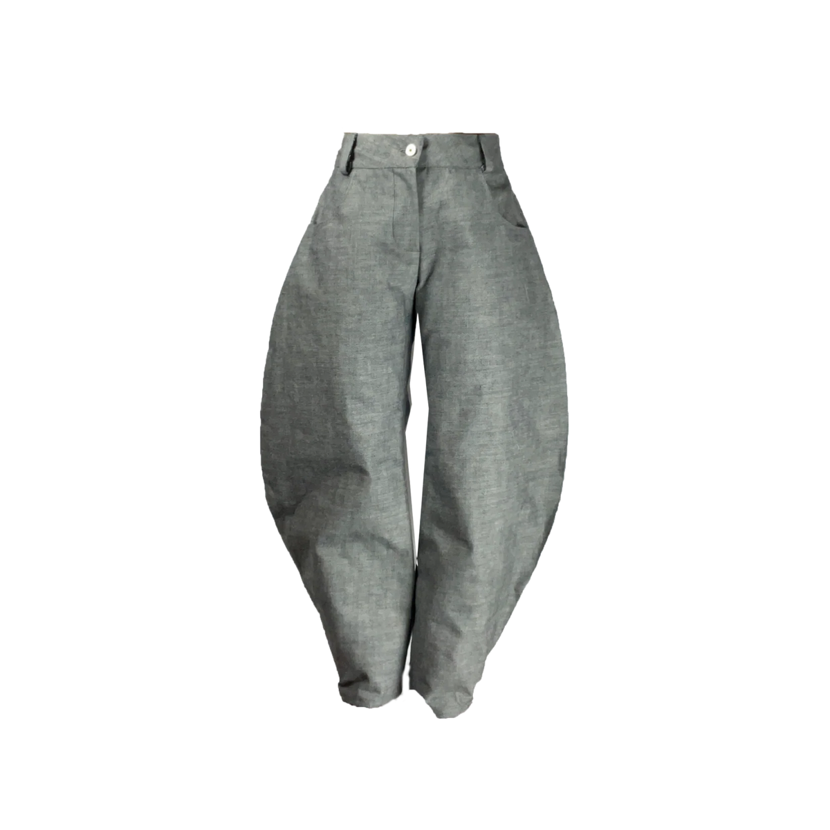 Grey denim barrel-leg New Jacob pants – Front – HEIKE-NY