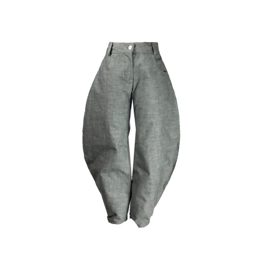 Grey denim barrel-leg New Jacob pants – Front – HEIKE-NY