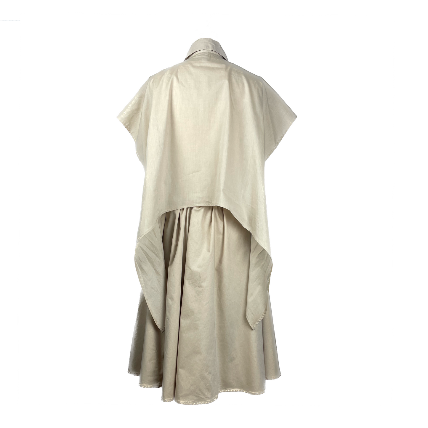 Back of cotton soft sage dress with button detailing and adjustable waist