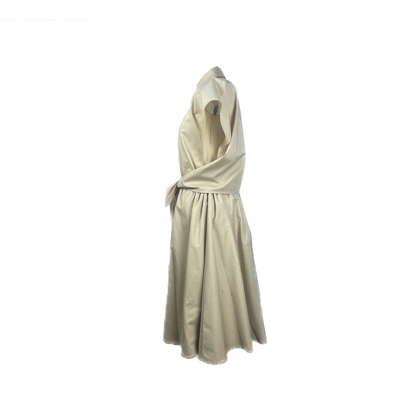 Side of cotton soft sage dress with button detailing and adjustable waist 