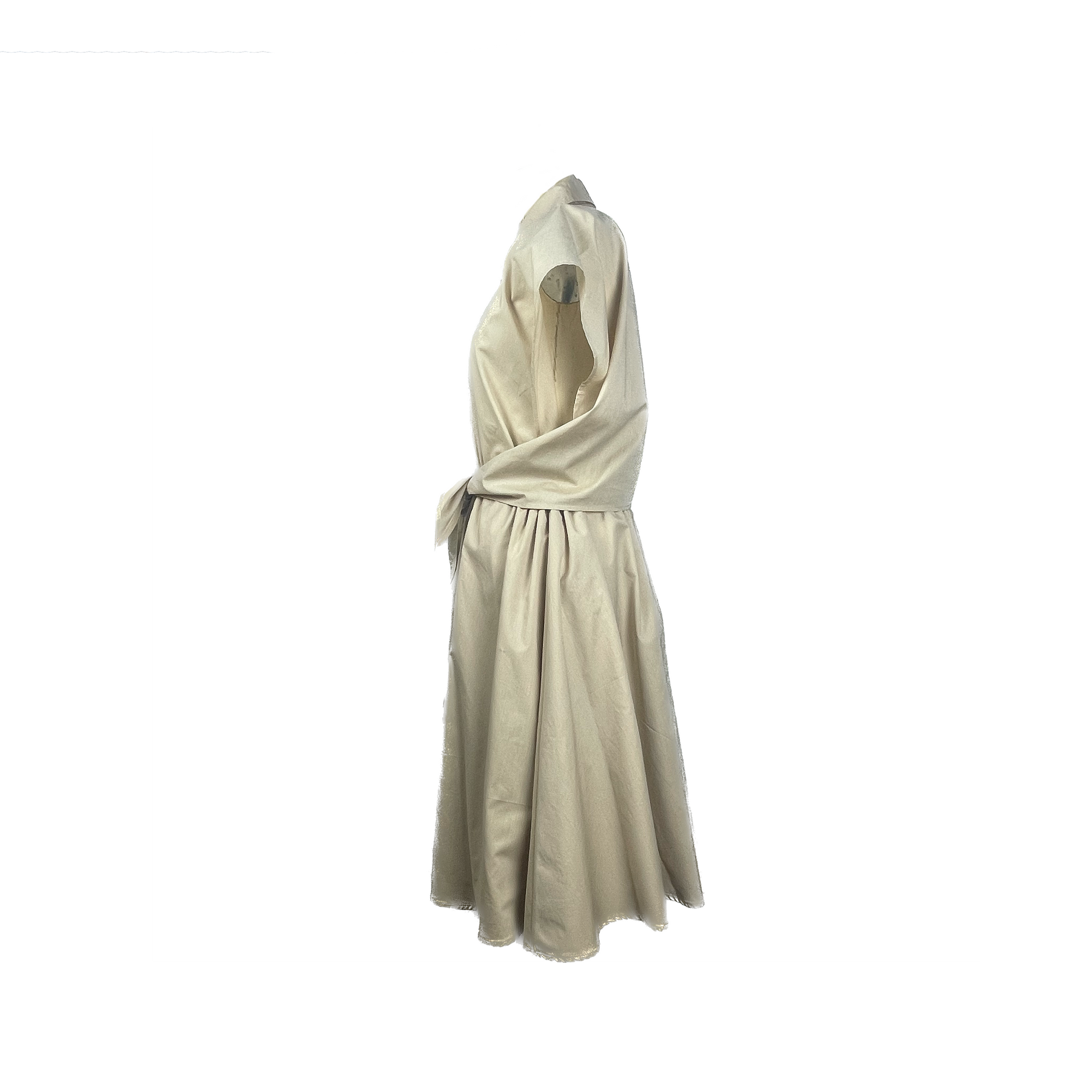 Side of cotton soft sage dress with button detailing and adjustable waist 