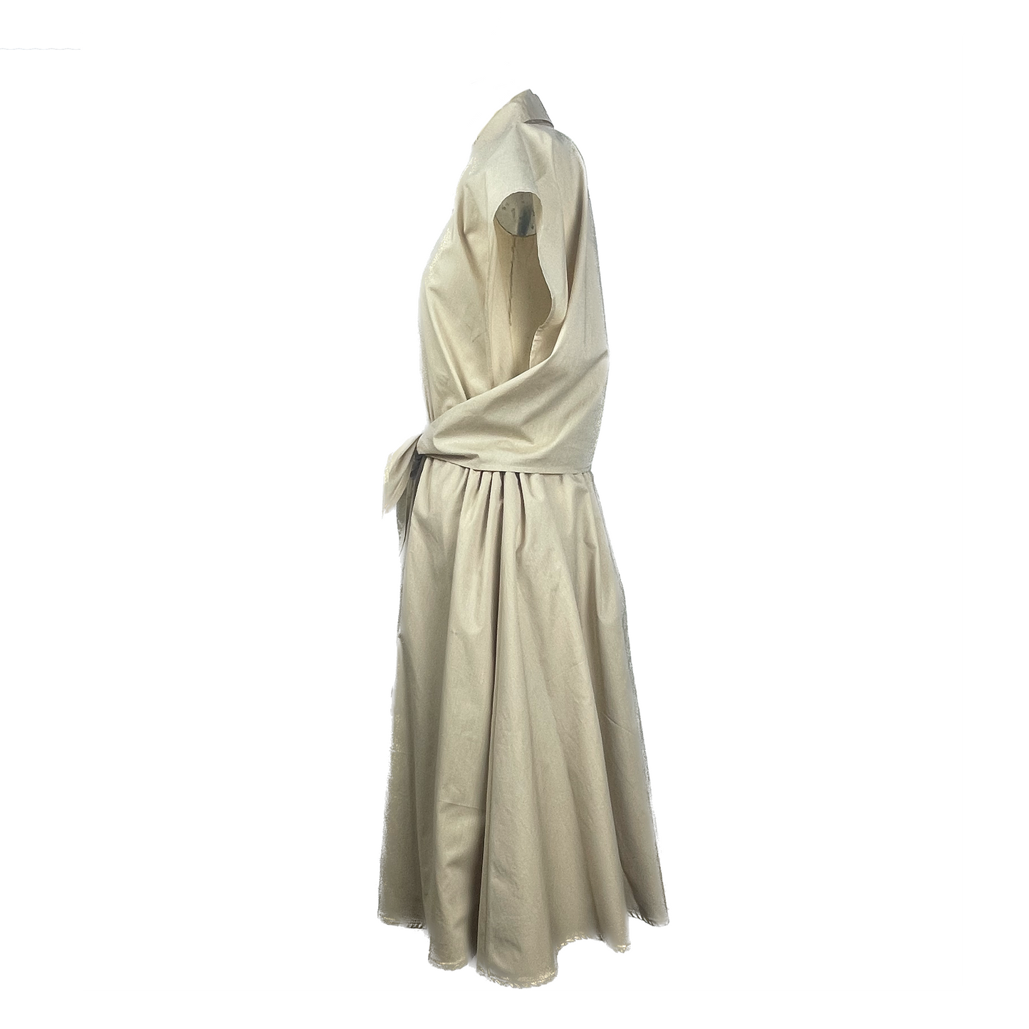 Side of cotton soft sage dress with button detailing and adjustable large waist