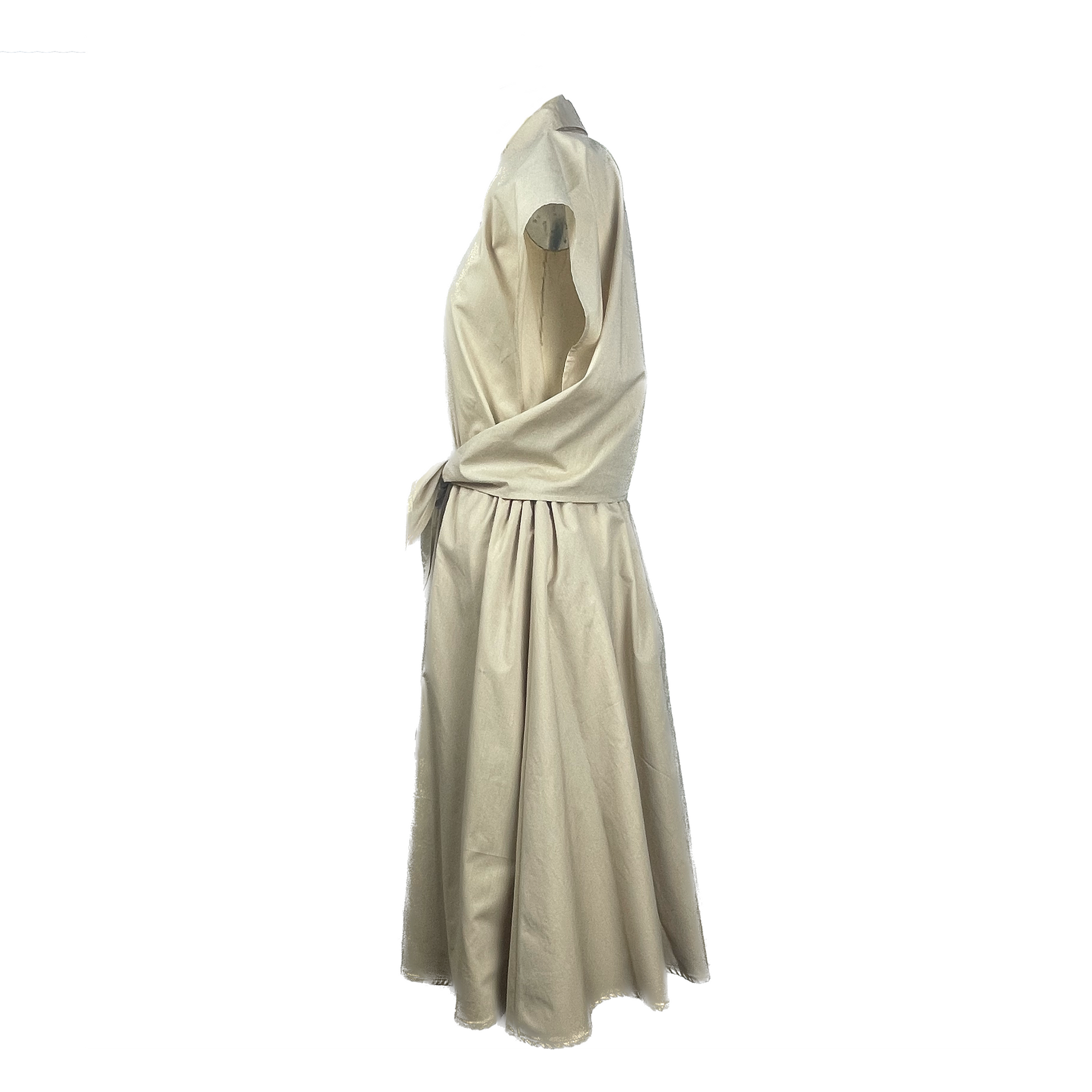 Side of cotton soft sage dress with button detailing and adjustable large waist