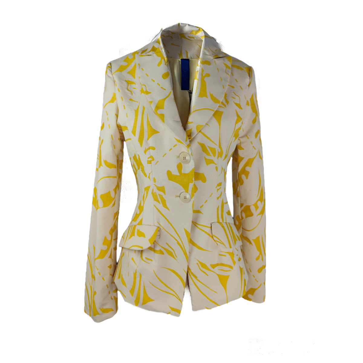 Slim fit blazer with a two button closure in beige with yellow patterns