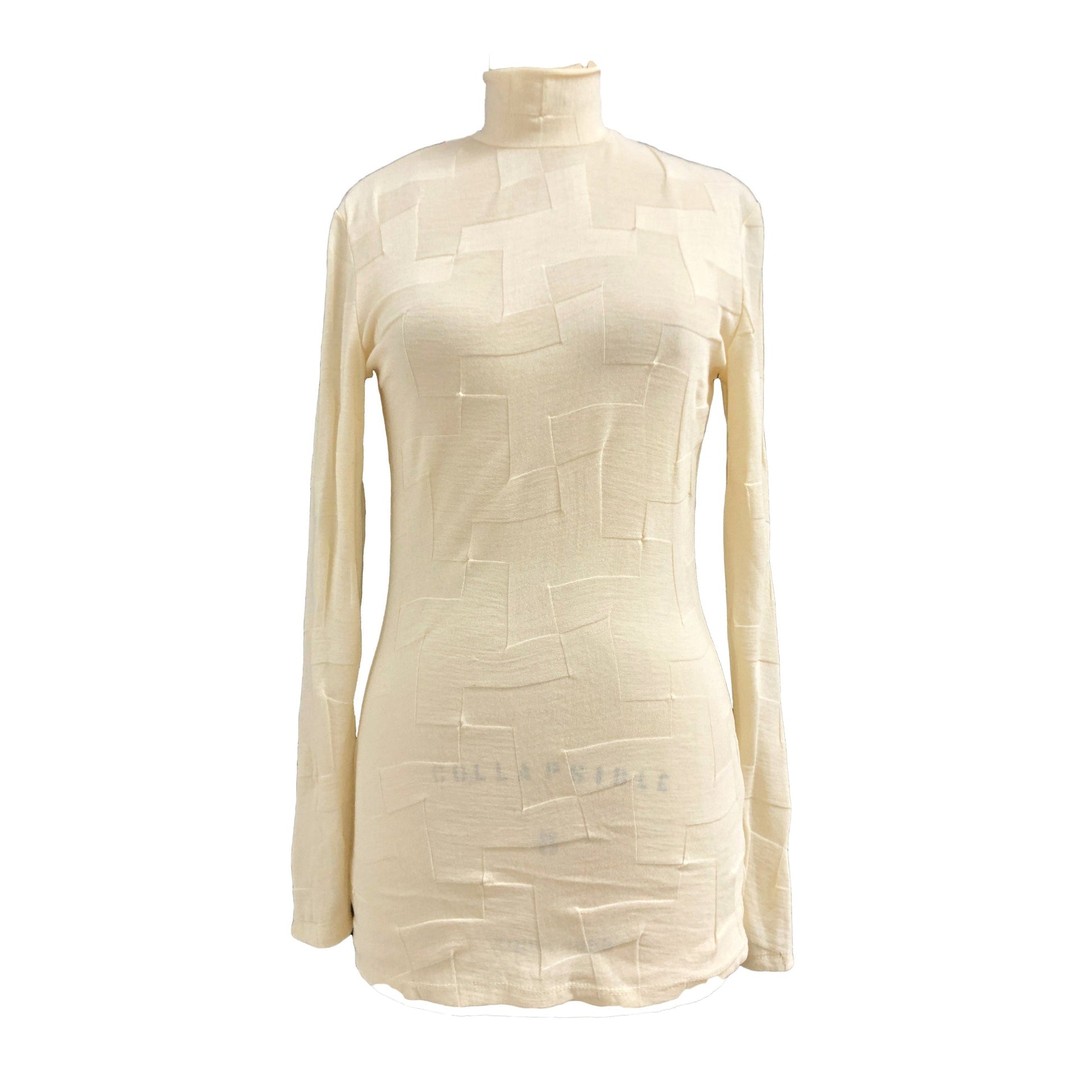 Ivory wool and elastane blend turtleneck with geometric patterns